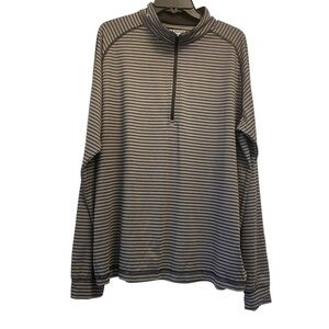 Straight Down Mens L Gray Black 1/4 zip long sleeve Striped performance pullover